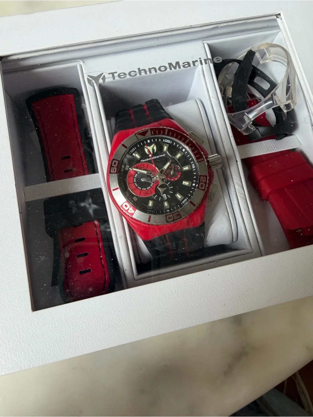 Technomarine Men’s Red and Black Sport Chronograph Watch with Extra Straps